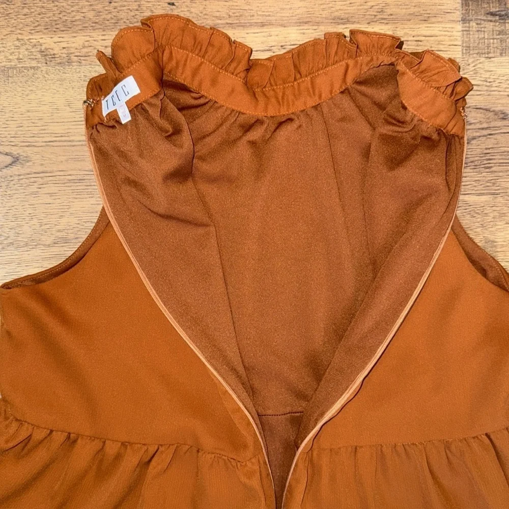 TCEC Brown and Orange Tiered Ruffled Sundress